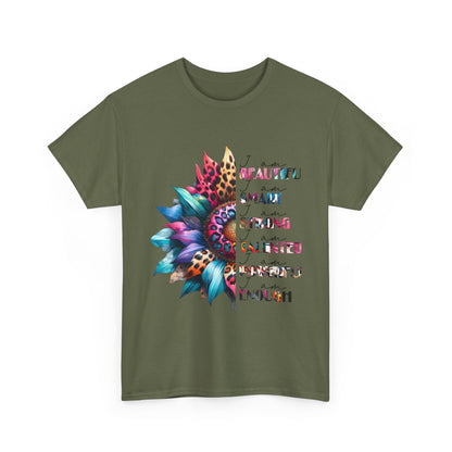 "I am" Affirmation Floral T‑Shirt - "Beautiful, Smart, Strong, Talented, Powerful Enough"