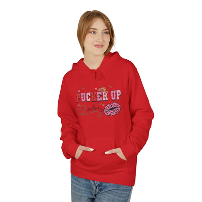 Pucker Up Hoodie — Pink Lip Print Valentine’s Graphic Sweatshirt