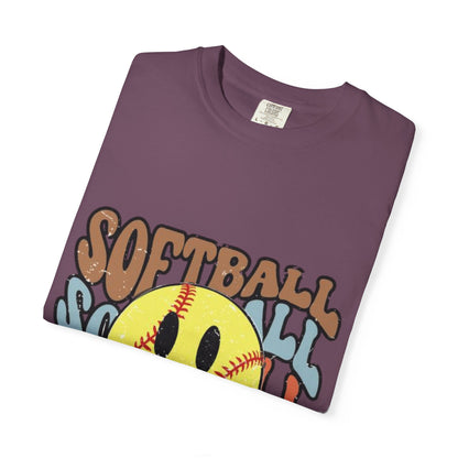 Softball Smile T-Shirt — Retro Smiley Softball Graphic Tee