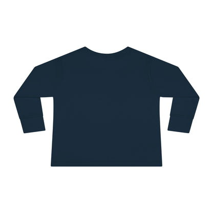 BLUE-Y Toddler Long Sleeve Tee — "OMG Santa! I Know Him!" DOG Christmas Shirt