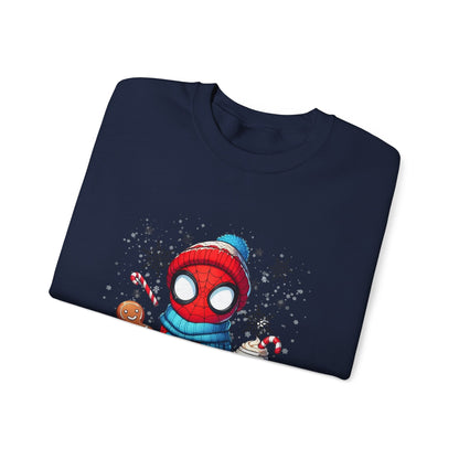 Holiday Spider Crewneck Sweatshirt — Cute Spidey in Winter Hat with Gingerbread & Cocoa