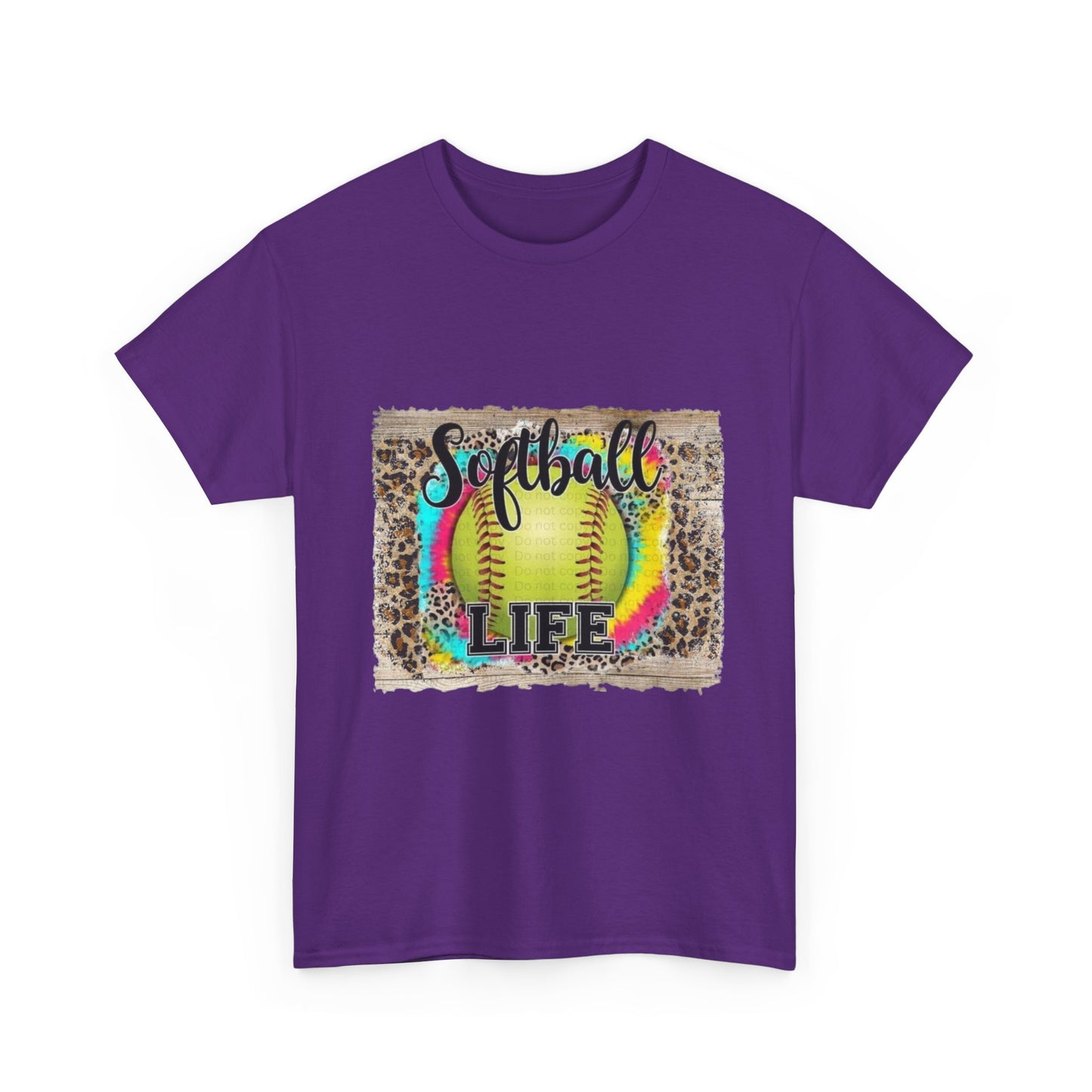 Softball Life Tee — Neon Softball Graphic with Leopard Accent