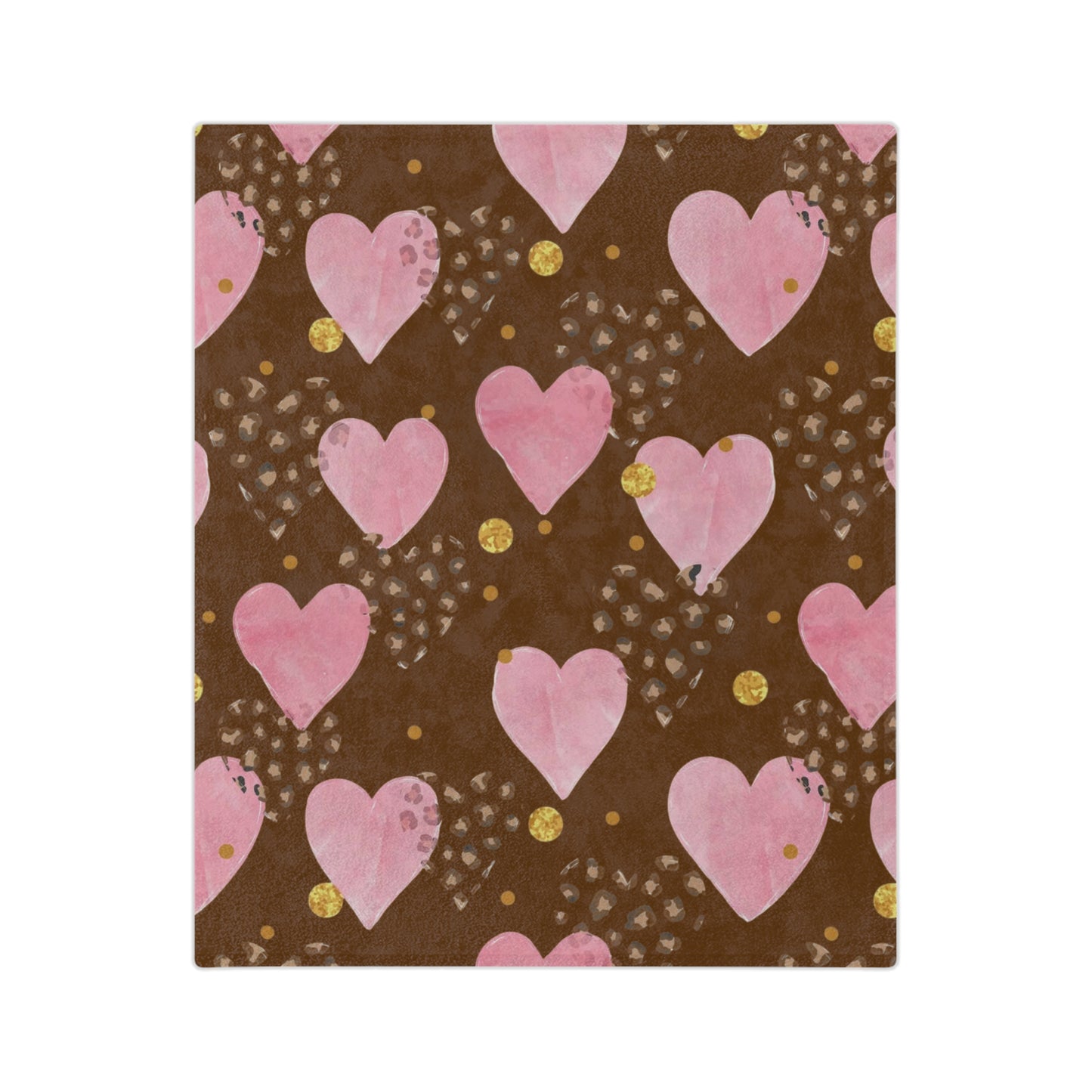 Plush Microfiber Blanket — Pink Watercolor Hearts on Chocolate Background
