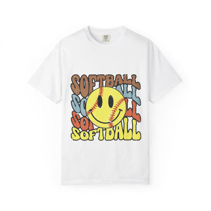 Softball Smile T-Shirt — Retro Smiley Softball Graphic Tee