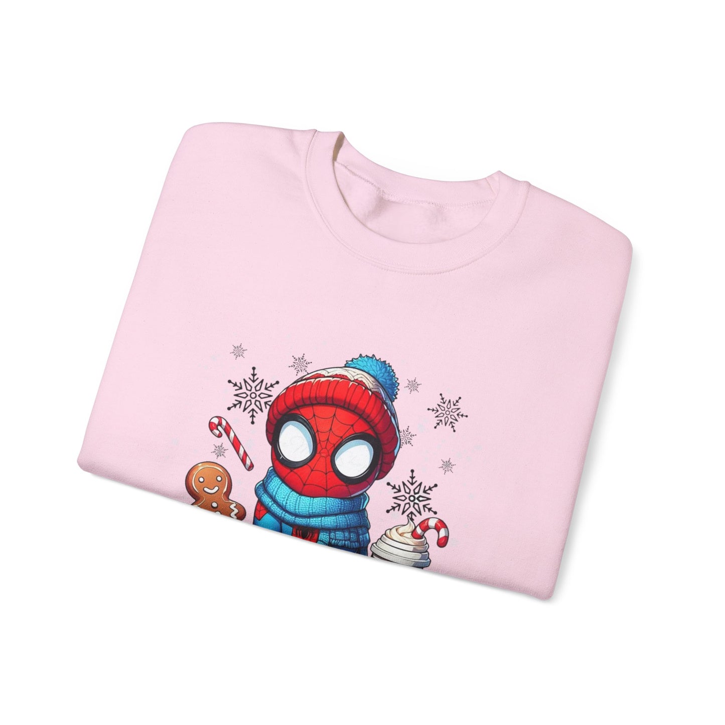 Holiday Spider Crewneck Sweatshirt — Cute Spidey in Winter Hat with Gingerbread & Cocoa