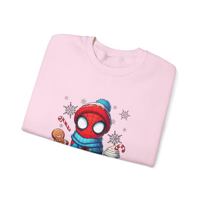 Holiday Spider Crewneck Sweatshirt — Cute Spidey in Winter Hat with Gingerbread & Cocoa