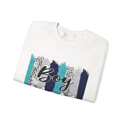 Boy Mom Sweatshirt — Cute Teal & Navy Brushstroke Crewneck for Moms