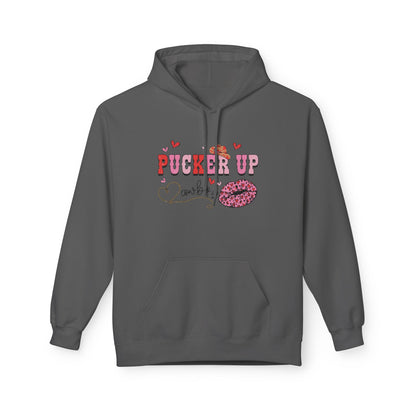 Pucker Up Hoodie — Pink Lip Print Valentine’s Graphic Sweatshirt