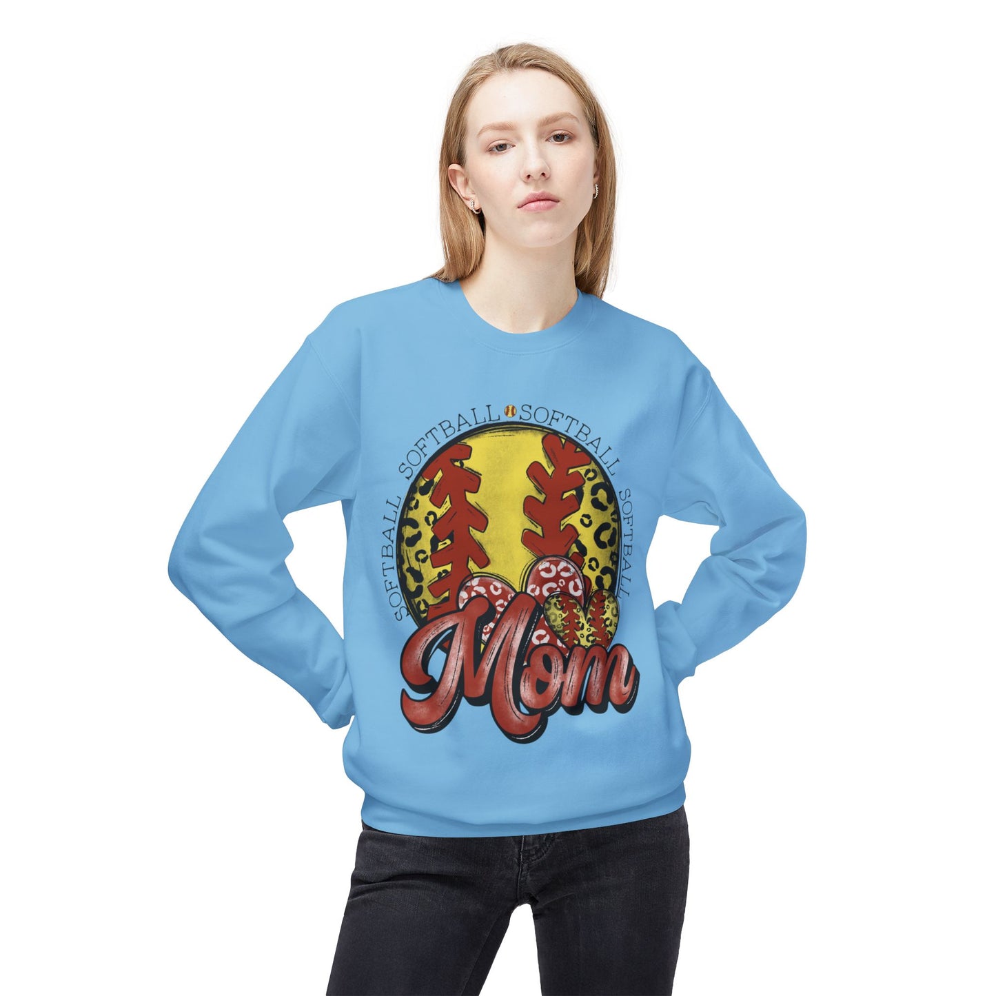 Softball Mom Crewneck Sweatshirt – Leopard Stitch Ball Graphic