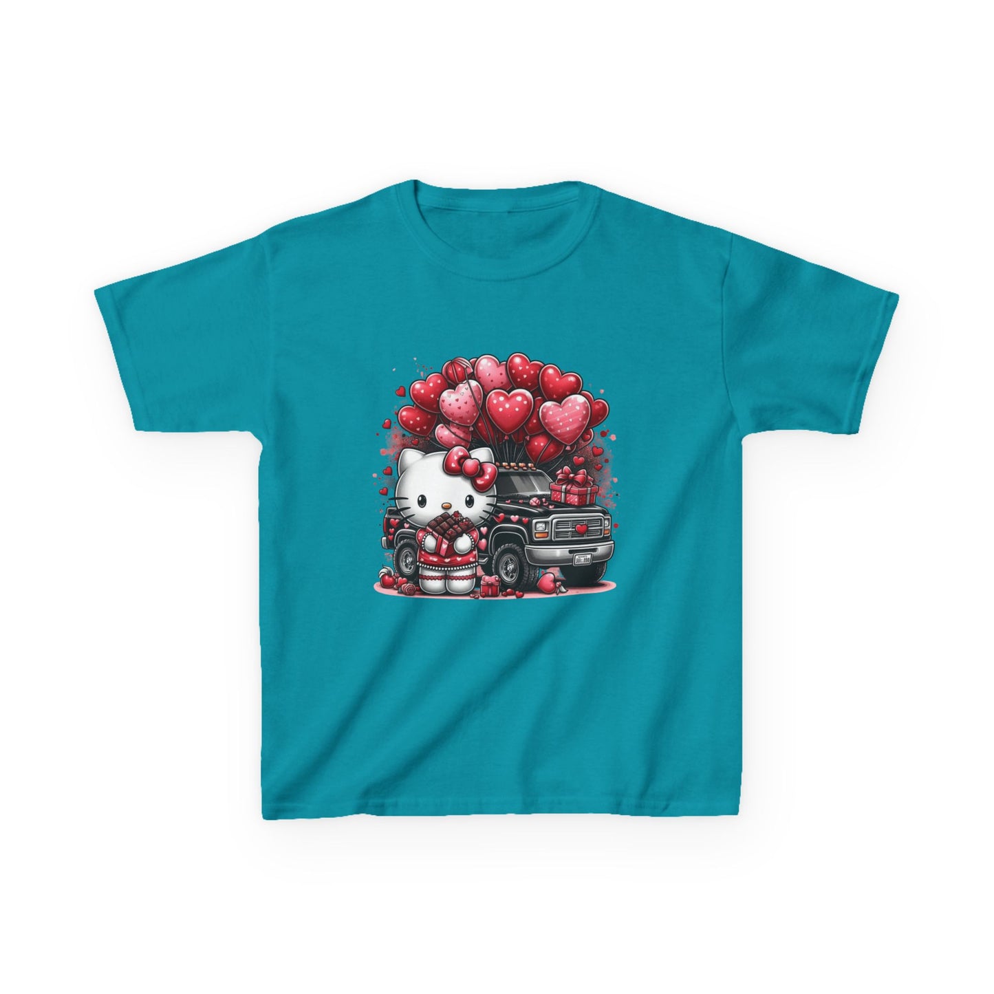 Kids Tee — Cute Kitty with Heart Balloons Valentine Shirt