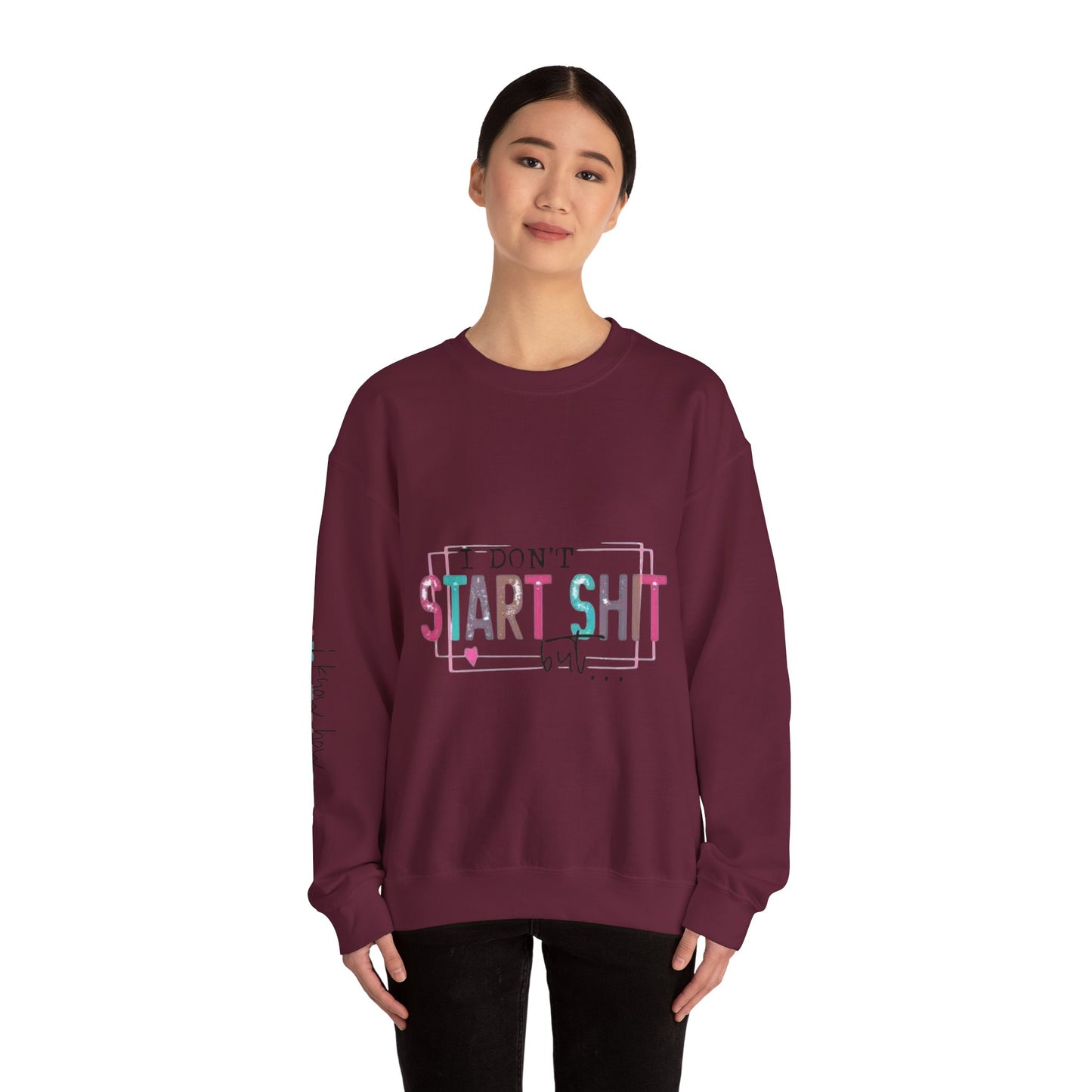 Crewneck Sweatshirt — “I Don’t Start Shit” Colorblock Graphic Crew