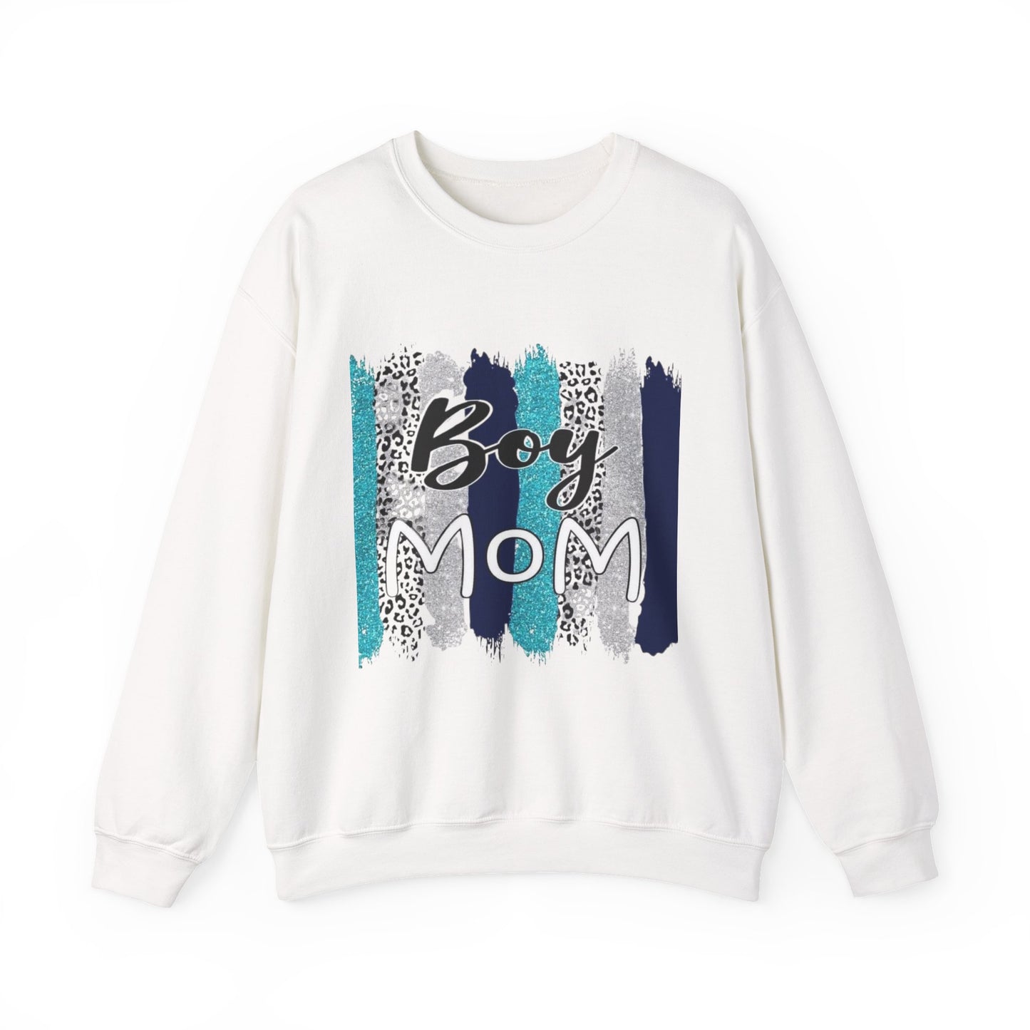 Boy Mom Sweatshirt — Cute Teal & Navy Brushstroke Crewneck for Moms