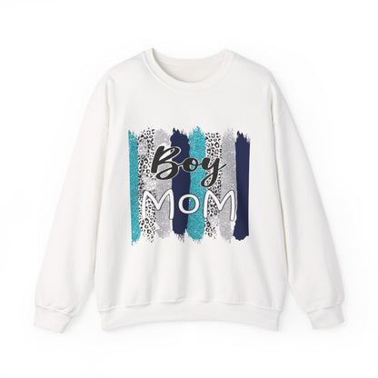 Boy Mom Sweatshirt — Cute Teal & Navy Brushstroke Crewneck for Moms