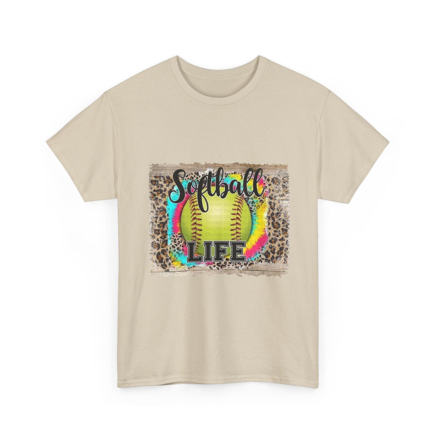 Softball Life Tee — Neon Softball Graphic with Leopard Accent