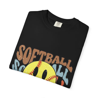 Softball Smile T-Shirt — Retro Smiley Softball Graphic Tee
