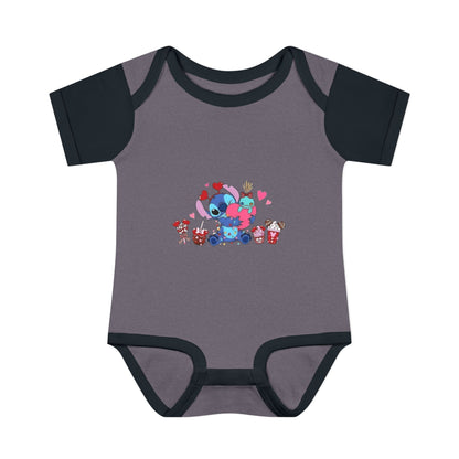 Stitch Valentine Baby Bodysuit — Cute Disney-Inspired Infant Onesie with Hearts & Treats