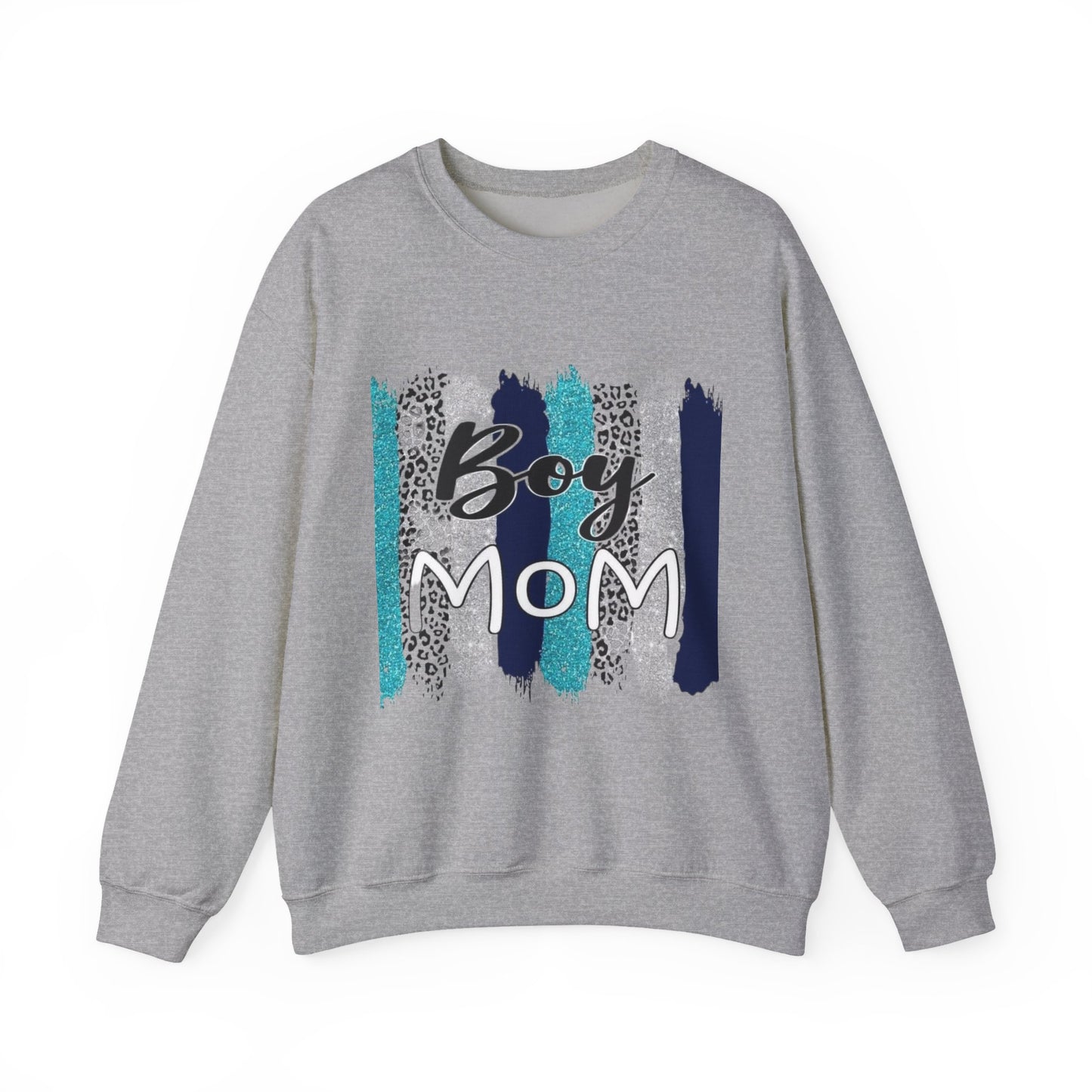 Boy Mom Sweatshirt — Cute Teal & Navy Brushstroke Crewneck for Moms