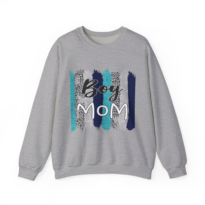 Boy Mom Sweatshirt — Cute Teal & Navy Brushstroke Crewneck for Moms
