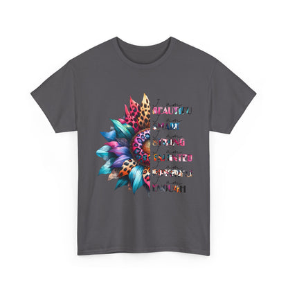 "I am" Affirmation Floral T‑Shirt - "Beautiful, Smart, Strong, Talented, Powerful Enough"