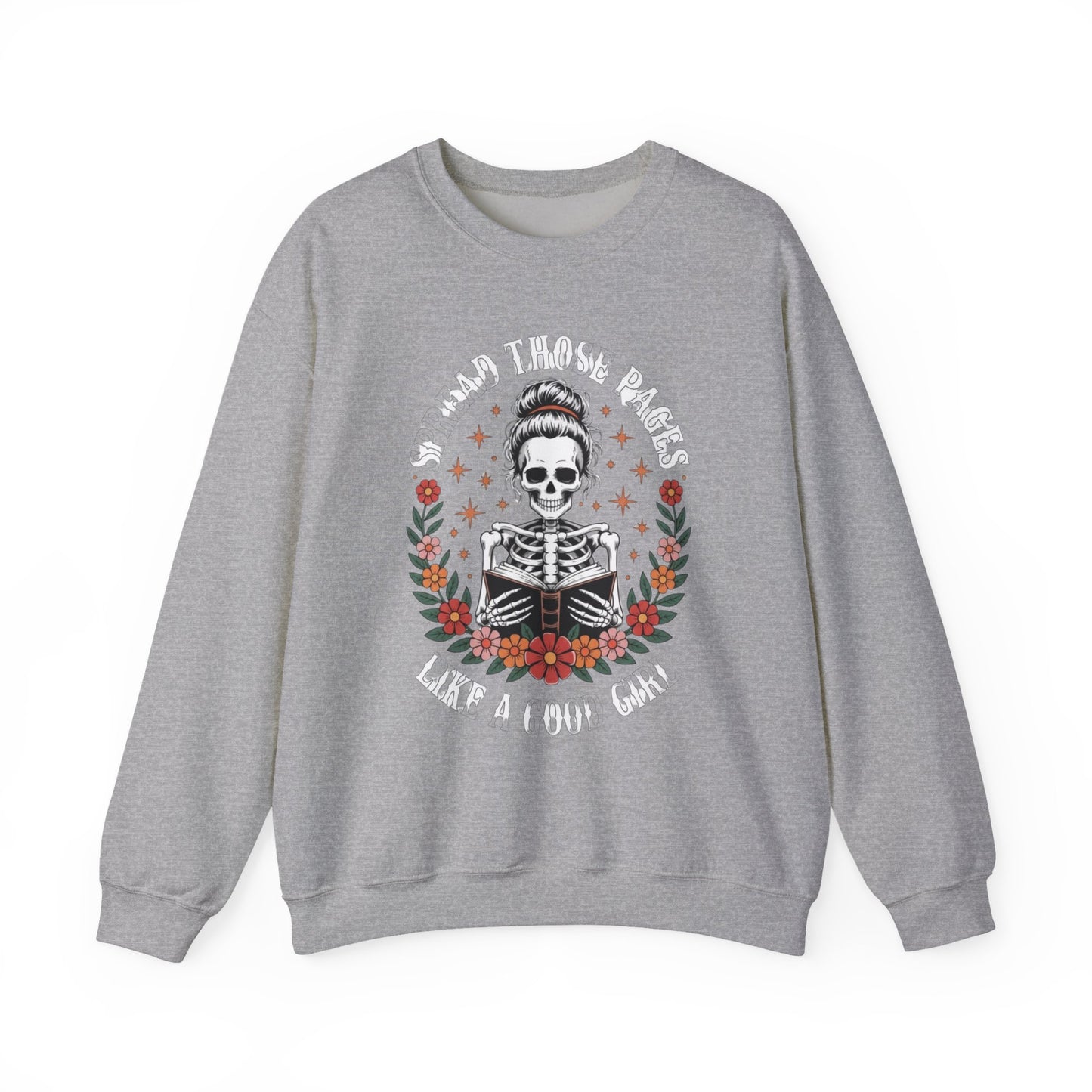 Skeleton Reading Sweatshirt — "And Then There Were None" Floral Gothic Crewneck
