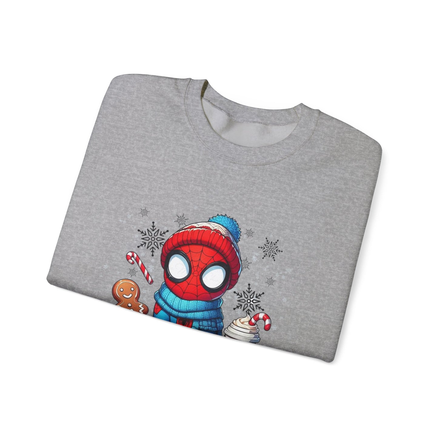 Holiday Spider Crewneck Sweatshirt — Cute Spidey in Winter Hat with Gingerbread & Cocoa
