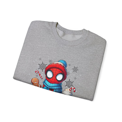 Holiday Spider Crewneck Sweatshirt — Cute Spidey in Winter Hat with Gingerbread & Cocoa