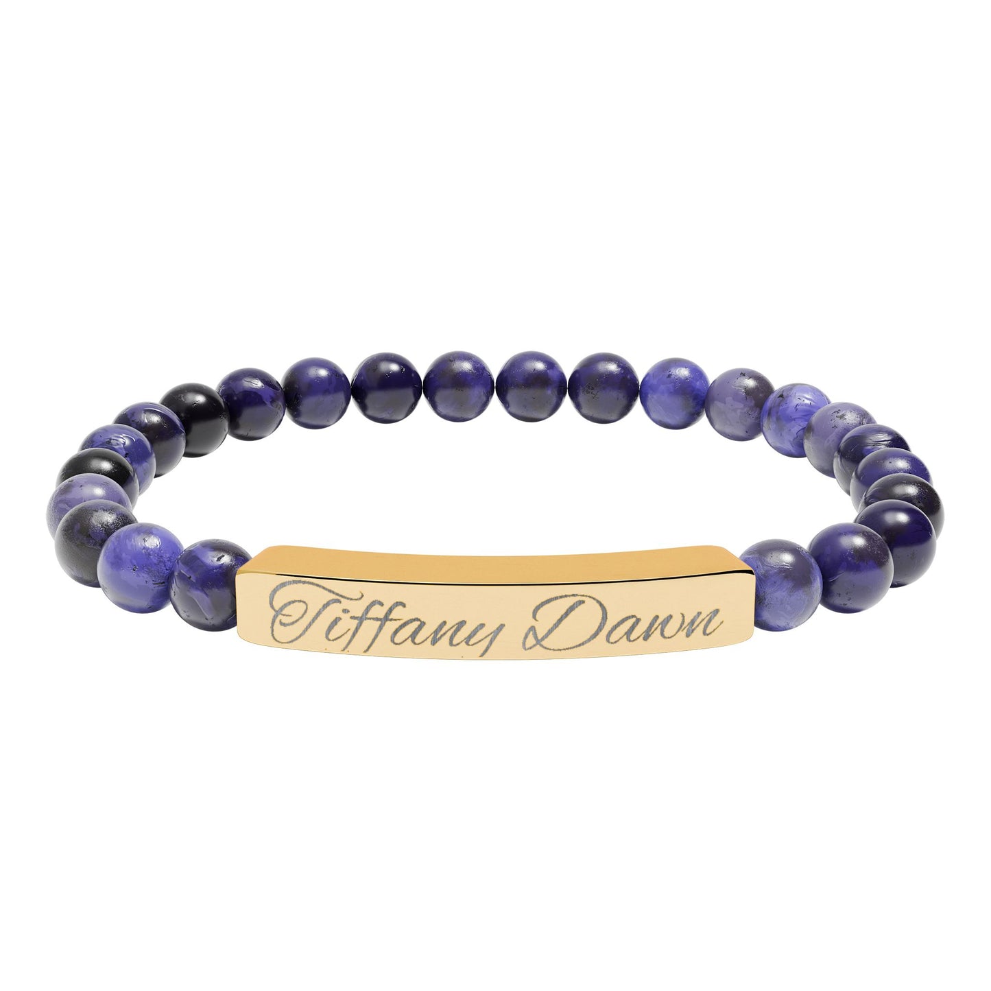 Engravable Natural Stone Bead Bracelet — Personalized Stretch Bar Bracelet