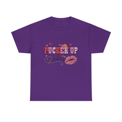Pucker Up Kiss Graphic Tee – Cute Valentine’s Day Leopard Lip Design