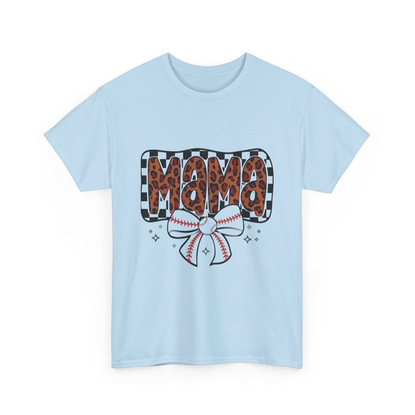 Mama Baseball Tee — Leopard Print Mama with Bow Sports Mom Shirt