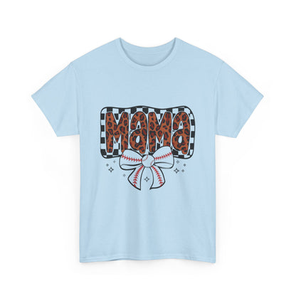 Mama Baseball Tee — Leopard Print Mama with Bow Sports Mom Shirt