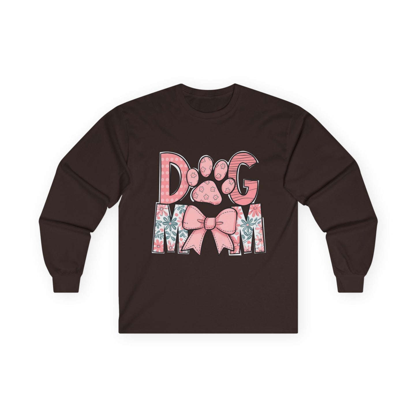 Dog Mom Long Sleeve Tee — Pink Floral Paw Design