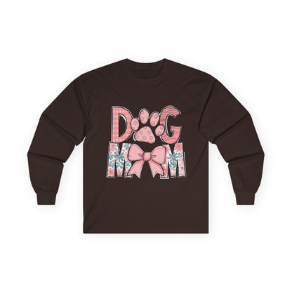 Dog Mom Long Sleeve Tee — Pink Floral Paw Design