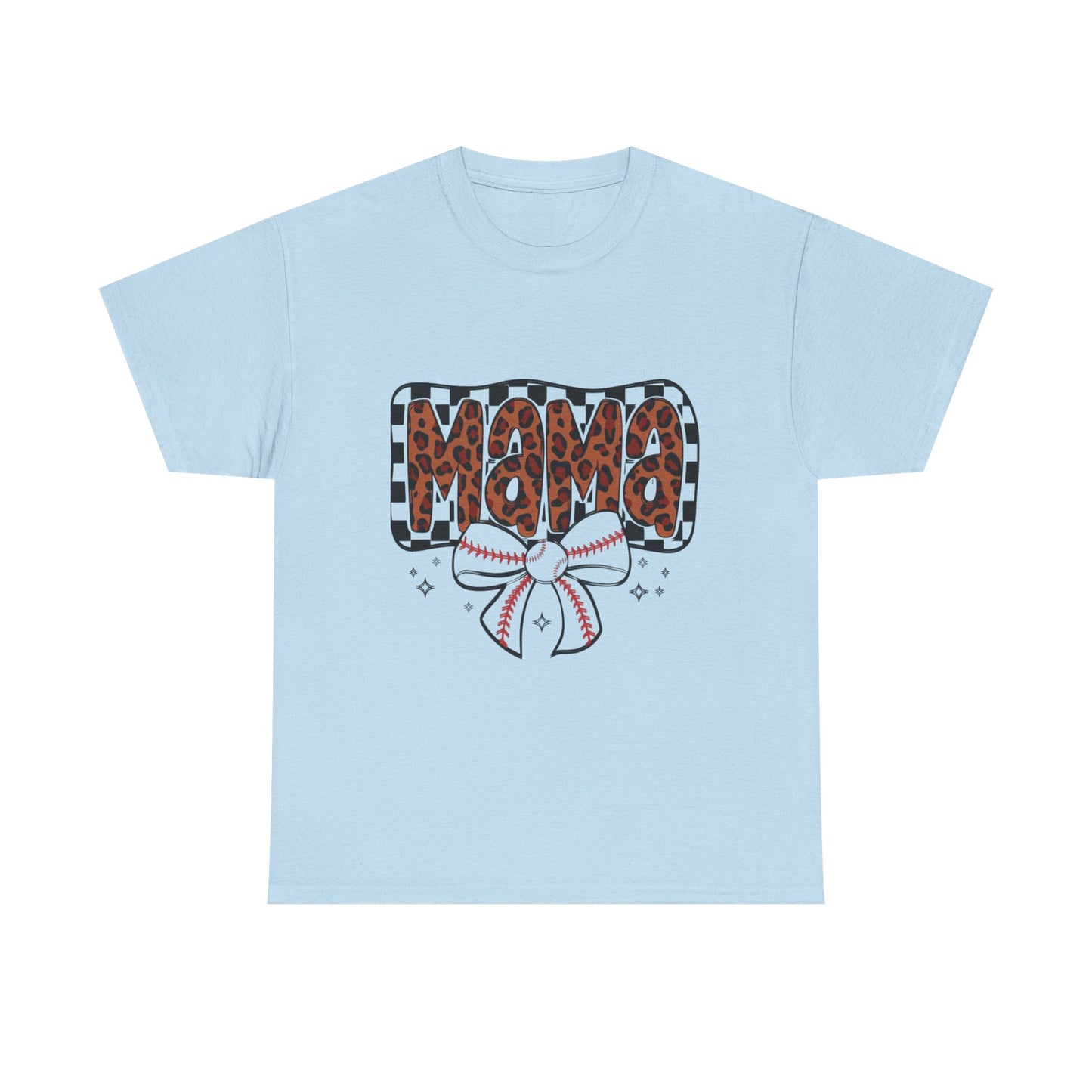 Mama Baseball Tee — Leopard Print Mama with Bow Sports Mom Shirt