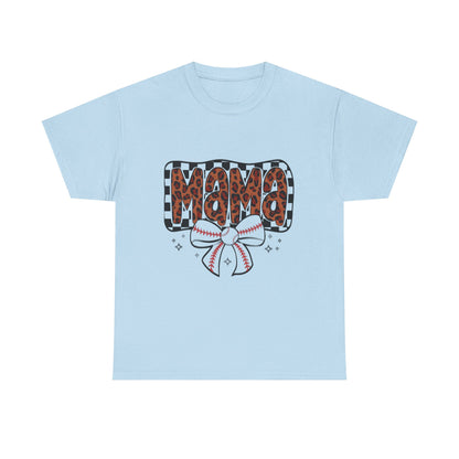 Mama Baseball Tee — Leopard Print Mama with Bow Sports Mom Shirt