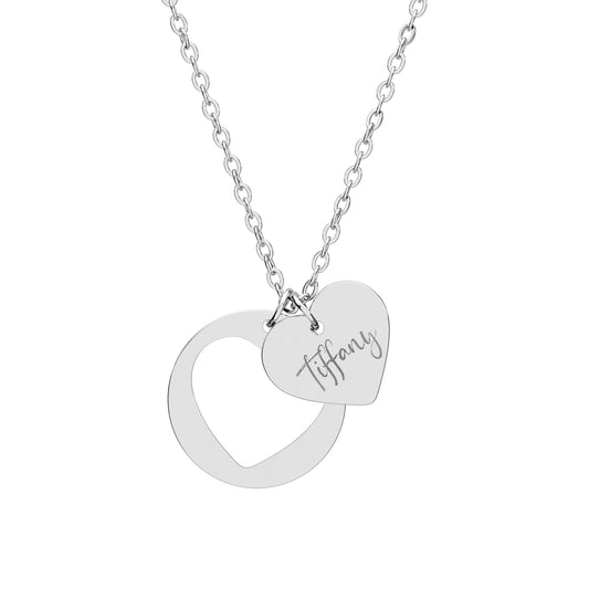Engravable Heart Cutout Necklace — Personalized Mom/Family Pendant (Silver or Rose Gold)