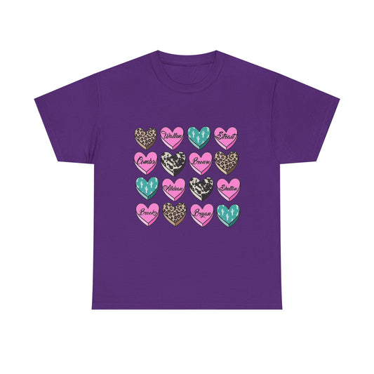 Valentine Hearts Graphic Tee — Leopard, Teal & Pink Love Heart Design