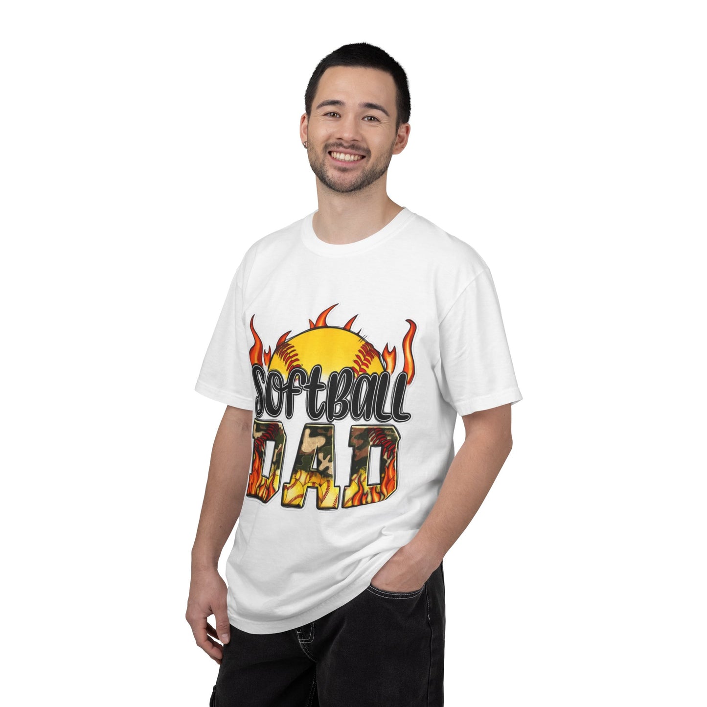 Softball Dad T-Shirt — Flaming Softball Design