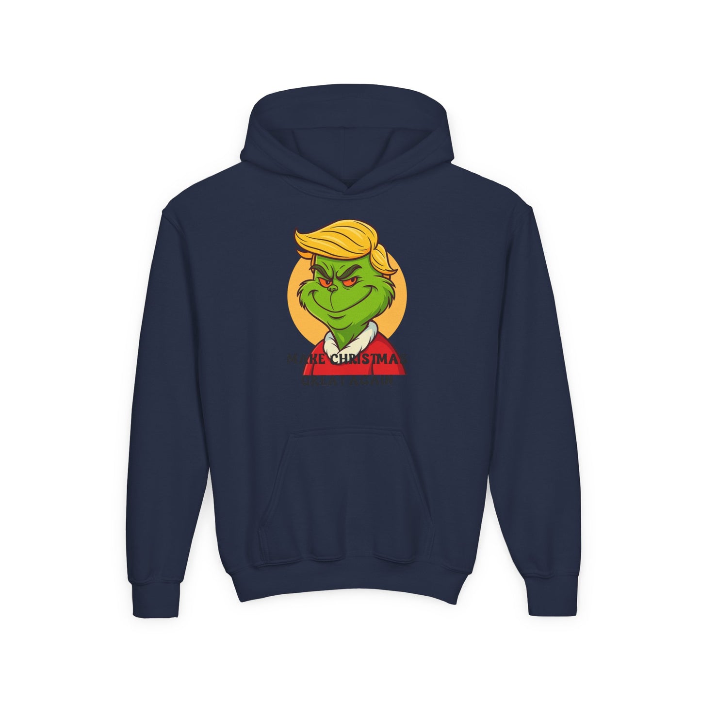 Youth Hoodie — Grinch Face Holiday Sweatshirt with 'Make Christmas Great Again' Text