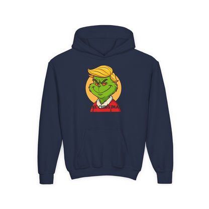 Youth Hoodie — Grinch Face Holiday Sweatshirt with 'Make Christmas Great Again' Text
