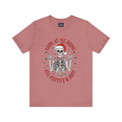 Festive Skeleton Tee - Unisex Jersey Short Sleeve T-Shirt