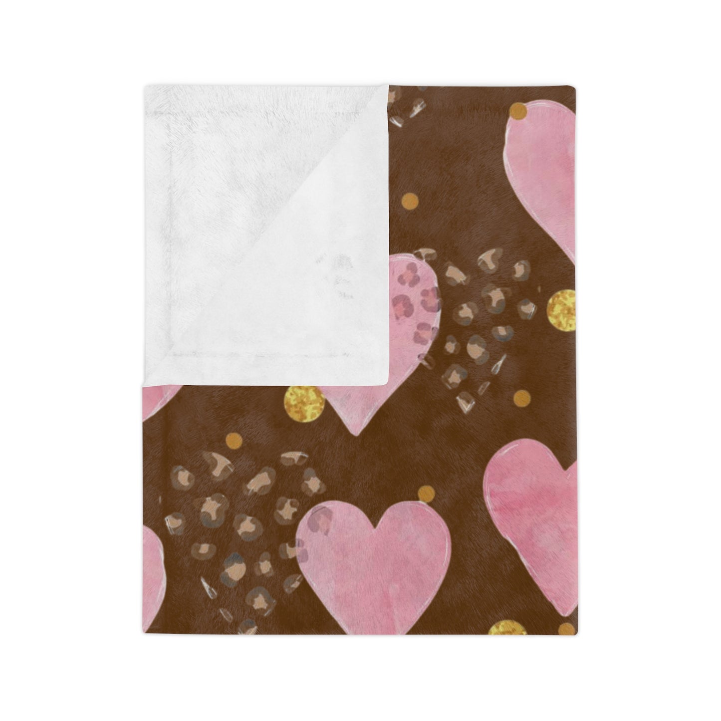 Plush Microfiber Blanket — Pink Watercolor Hearts on Chocolate Background