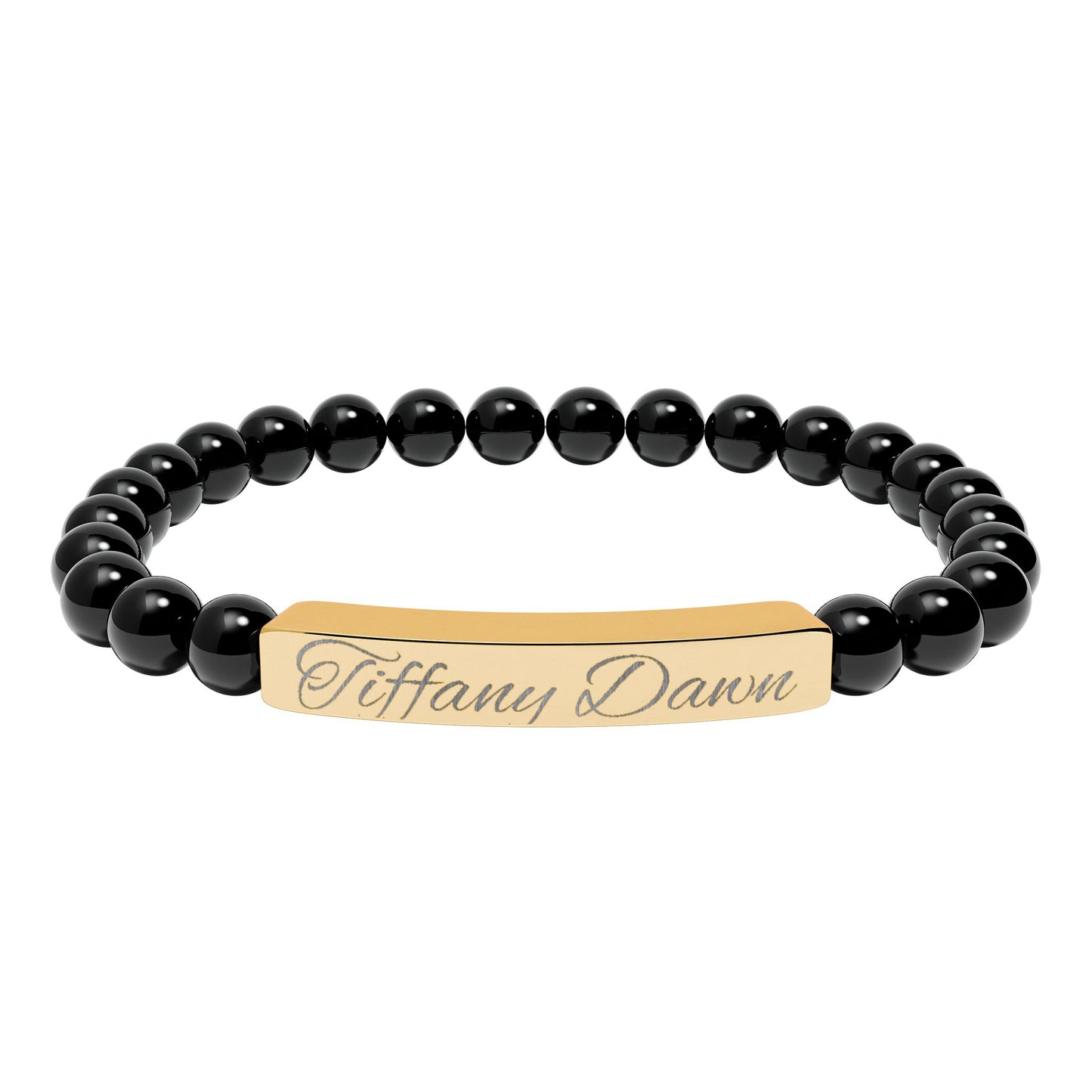 Engravable Natural Stone Bead Bracelet — Personalized Stretch Bar Bracelet