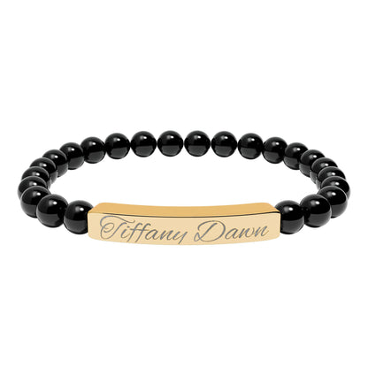 Engravable Natural Stone Bead Bracelet — Personalized Stretch Bar Bracelet