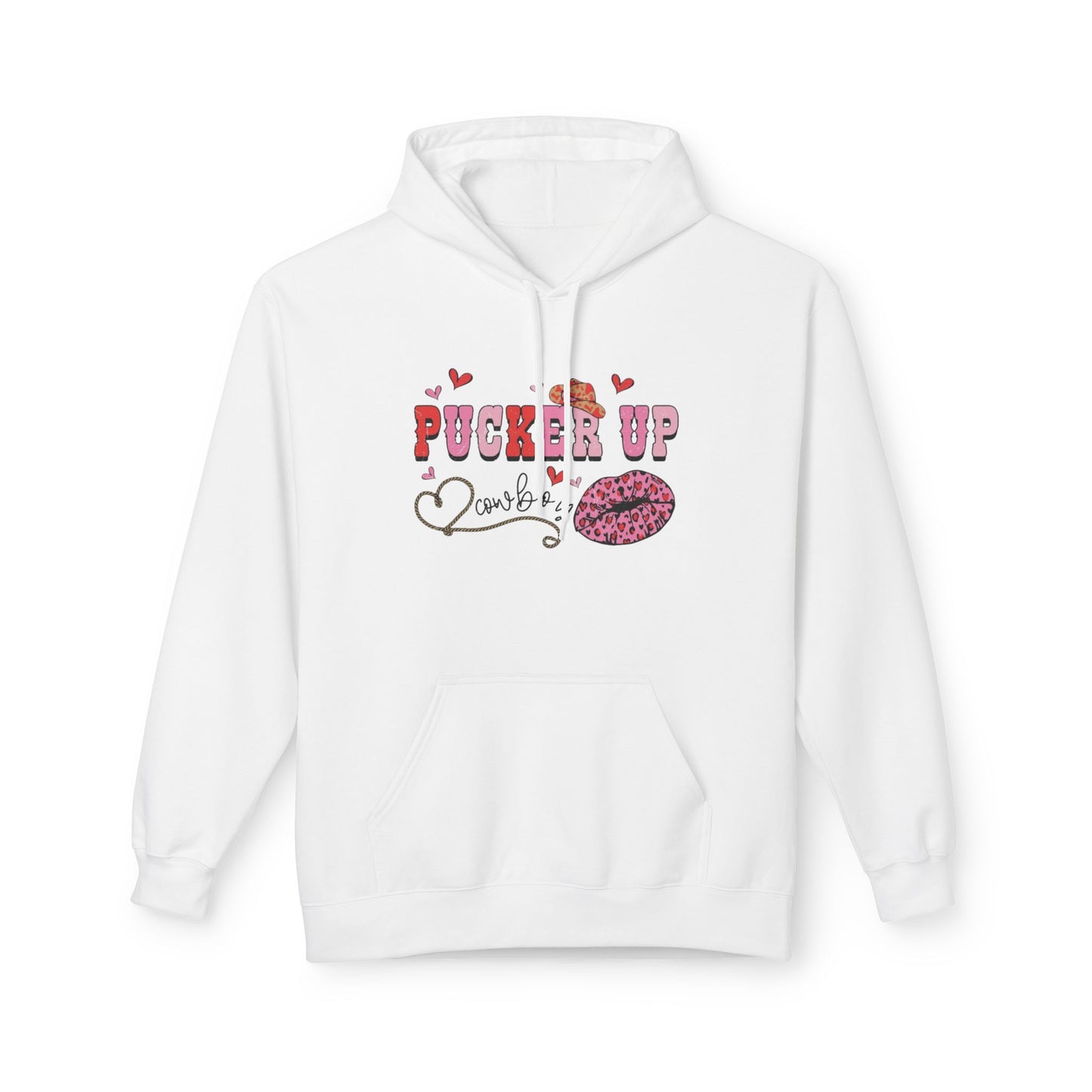Pucker Up Hoodie — Pink Lip Print Valentine’s Graphic Sweatshirt