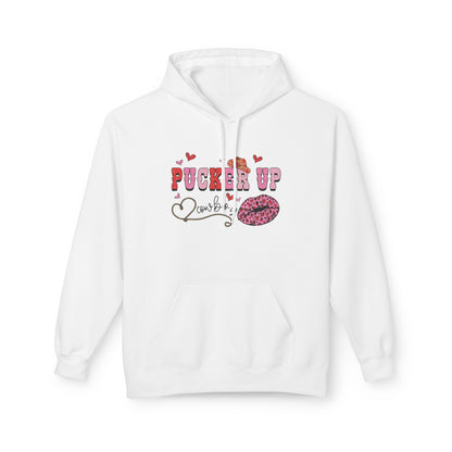 Pucker Up Hoodie — Pink Lip Print Valentine’s Graphic Sweatshirt