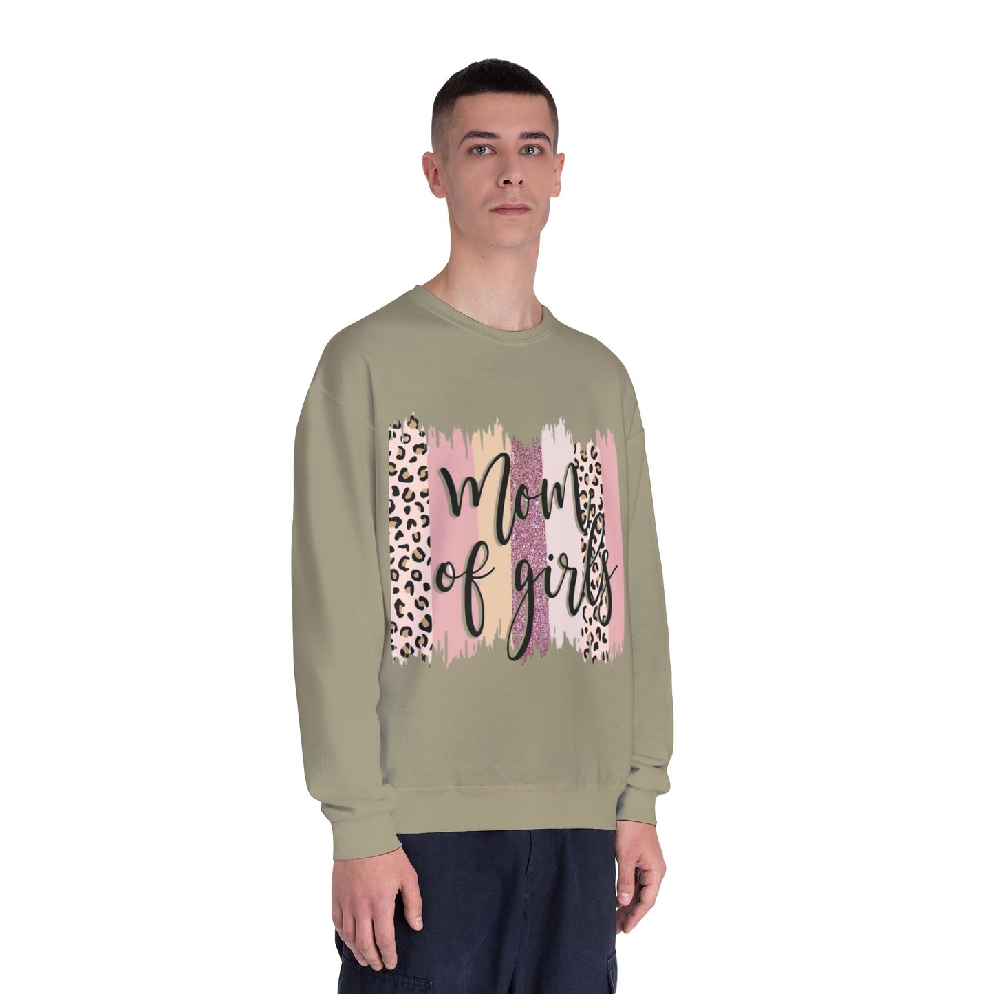 Mom of Girls Leopard Brushstroke Crewneck Sweatshirt