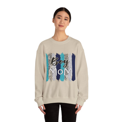 Boy Mom Sweatshirt — Cute Teal & Navy Brushstroke Crewneck for Moms