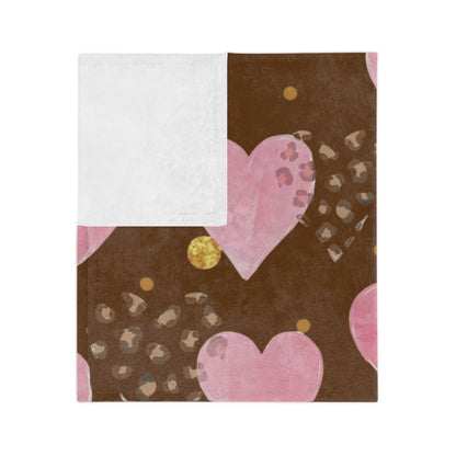 Plush Microfiber Blanket — Pink Watercolor Hearts on Chocolate Background