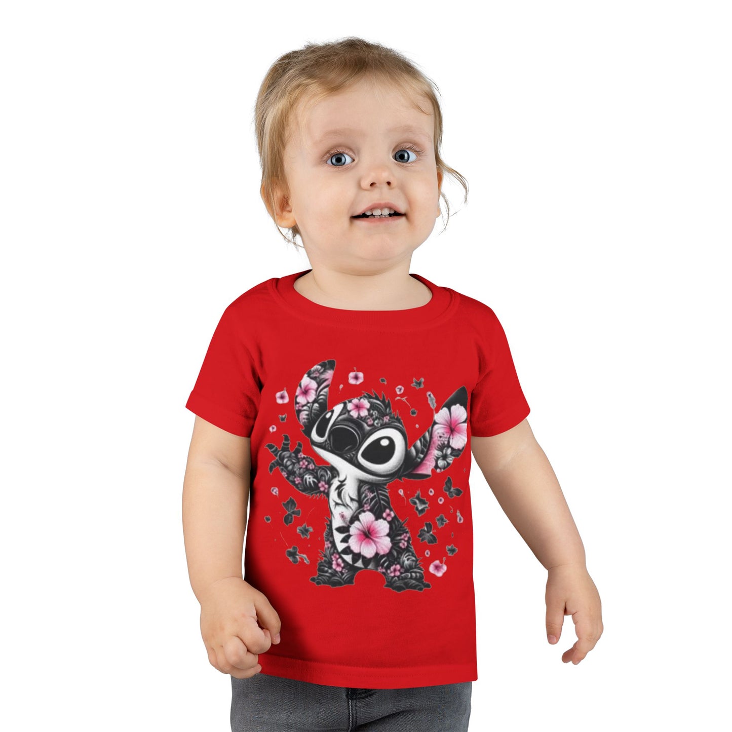 Toddler T-Shirt — Floral Stitch Character Kids Tee (Pink Hibiscus)