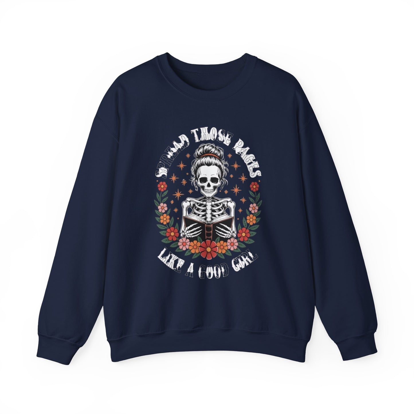 Skeleton Reading Sweatshirt — "And Then There Were None" Floral Gothic Crewneck
